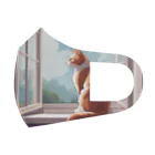  ニャンダーランド・イラストストアの窓辺で眺めを楽しんでいる猫 フルグラフィックマスク