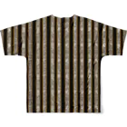 PALA's SHOP　cool、シュール、古風、和風、の土偶　silver&blackストライプ フルグラフィックTシャツの背面