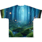 miuhaduの神秘的な森の中に佇む美しいシベリアン ハスキー All-Over Print T-Shirt :back