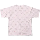 しらたまちゃんSHOPu〜🐽のいっぱいしらたまちゃん（ピンク） All-Over Print T-Shirt :back