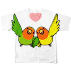 まめるりはことりのハイタッチなかよしコザクラインコ【まめるりはことり】 フルグラフィックTシャツの背面