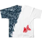 ほるまチゴハヤブサ堂のドクロ金魚（全面） All-Over Print T-Shirt :back