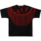 Flamenco Verano Tiendaのフラメンコ　ベラーノ　黒赤シージョ All-Over Print T-Shirt :back