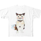 おこめのおっさん猫とおさかなさん フルグラフィックTシャツ