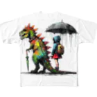 PALA's SHOP　cool、シュール、古風、和風、の恐竜と少女　Ⅱ フルグラフィックTシャツ