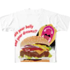 Drecome_Designのハンバーガー フルグラフィックTシャツ