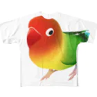 まめるりはことりのボタンインコ　おすましルリゴシボタンインコ【まめるりはことり】 フルグラフィックTシャツ