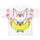 まめるりはことりのラブリーセキセイインコ【まめるりはことり】 フルグラフィックTシャツ