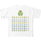 まめるりはことりの整列セキセイインコ隊【まめるりはことり】 フルグラフィックTシャツ