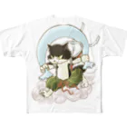 ねこや久鶻堂の風猫雷猫図屏風 All-Over Print T-Shirt