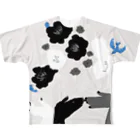 mya-mya=MIYA JUNKO's shop 02のblack flower & blue bird All-Over Print T-Shirt