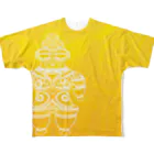 神話の旅人の遮光器土偶　黄と縄文黄色背景 （前姿と後姿）  All-Over Print T-Shirt