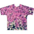 xxzzyのピンクとホワイト フルグラフィックTシャツ