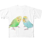 まめるりはことりのセキセイインコ　ちょこんとせきせいんこーず【まめるりはことり】 フルグラフィックTシャツ