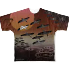 雁花工房（寄付アイテム販売中です）の雁八種と落雁シャツ（夕焼け色地味版）Lサイズ専用 All-Over Print T-Shirt