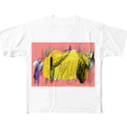 MOMOMOのピンク犬 フルグラフィックTシャツ