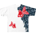 ほるまチゴハヤブサ堂のドクロ金魚（全面） All-Over Print T-Shirt