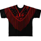 Flamenco Verano Tiendaのフラメンコ　ベラーノ　黒赤シージョ All-Over Print T-Shirt