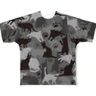 猫とやっし～ぃのアレコレの猫の迷彩（グレー） All-Over Print T-Shirt