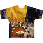 アインシュタインキャットの夜のカフェテラス All-Over Print T-Shirt