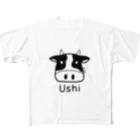 MrKShirtsのUshi (牛) 黒デザイン フルグラフィックTシャツ