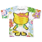 にゃんぴーのお花のうるにゃん（ぜんしん） All-Over Print T-Shirt :back