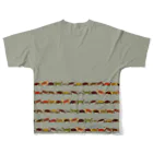 みのじの日本の亀ボーダー All-Over Print T-Shirt :back