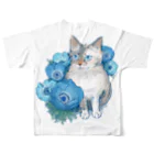 まるっとすーのブルーアネモネ（背面プリント） All-Over Print T-Shirt :back