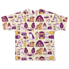 喫茶こぐまやのcamp cats　紫 All-Over Print T-Shirt :back