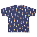 ささきまゆのアイスとペンギンちゃん ネイビー All-Over Print T-Shirt :back