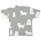 小鳥と映画館の白猫いっぱい グレー フルグラフィックTシャツの背面