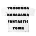 横浜市金沢区の地域活動家　ツンのYOKOHAMA KANAZAWA FANTASTIC TOWN（白） フルグラフィックTシャツの背面