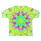 sanasanaのグリーンとパープルの不思議なお花 All-Over Print T-Shirt :back