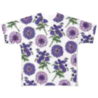 lg_hの花柄（ホワイト×パープル） フルグラフィックTシャツ