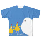 ハトのモモヒキの鳩のヒナぽぽとママぽぽ フルグラフィックTシャツ