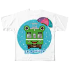 Train Kids! SOUVENIR SHOPのカエル電車「 雨♪」 All-Over Print T-Shirt