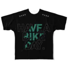 HAVE A BIKE DAY. ＠ SUZURIのHABD biglogo spark(Black) All-Over Print T-Shirt