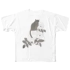 ねこふく屋のモノクロ調ミルクティーローズ フルグラフィックTシャツ