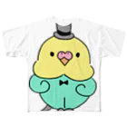 SHOPユリココズのフォーマルなセキセイインコ フルグラフィックTシャツ