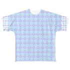 ヒヨッコ堂のsashiko ライトブルー×パープル フルグラフィックTシャツ