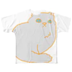 Waiwaiiのビッグキャット　グレー フルグラフィックTシャツ