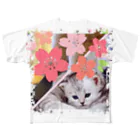 テル！のお店のサクラとニャンコの親子 All-Over Print T-Shirt