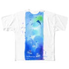 Hi*roomのベニクラゲとシュモクザメの四角い海 フルグラフィックTシャツ