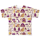 喫茶こぐまやのcamp cats　紫 フルグラフィックTシャツ