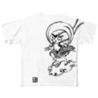 もけけ工房 SUZURI店の風神びわちゃんモノクロ All-Over Print T-Shirt