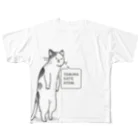 AmuAmu shopのおさかな買ってきてねこ フルグラフィックTシャツ