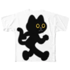 嶌星堂の飛び出し坊や猫 黒猫 フルグラフィックTシャツ