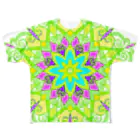 sanasanaのグリーンとパープルの不思議なお花 All-Over Print T-Shirt