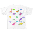 まんまるにっこりの恐竜と古代生物のパラダイス フルグラフィックTシャツ