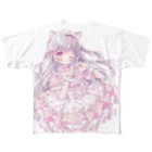 小鳥の食事のねこみみピンクメイド フルグラフィックTシャツ